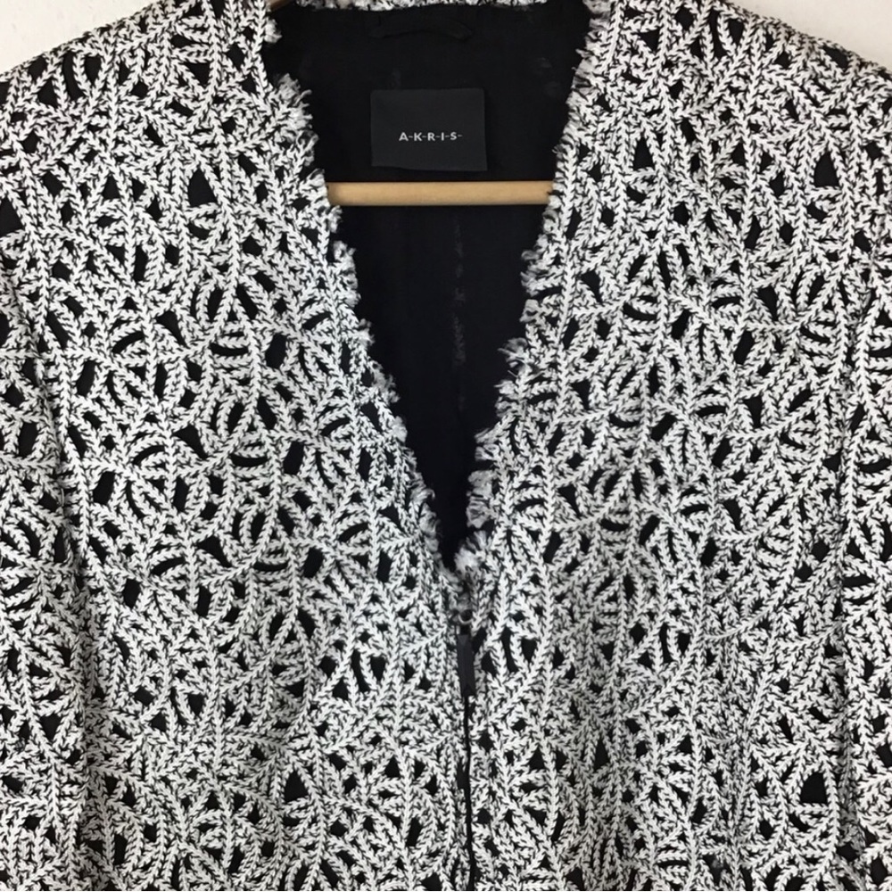 Akris White & Black Textured Appliqué Zip Jacket Blazer Women’s Size 8 - Picture 3 of 10